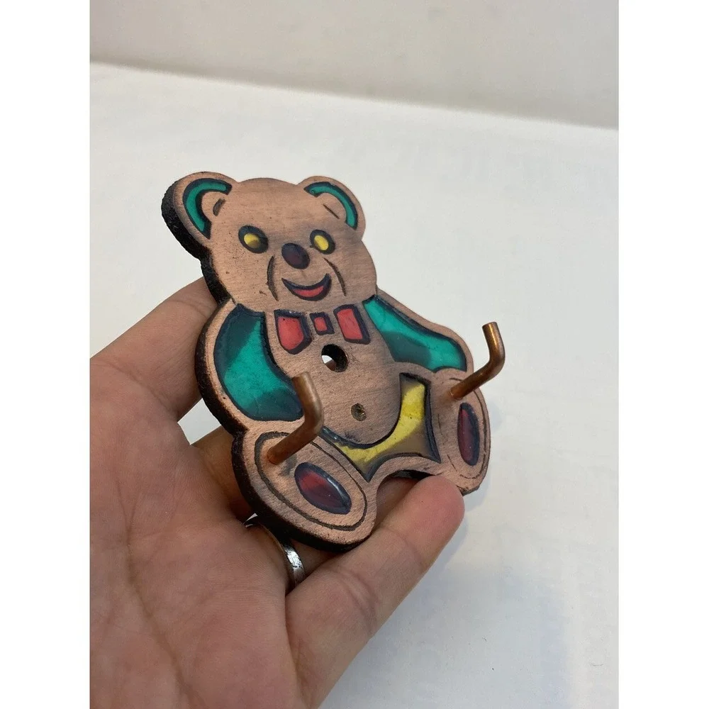 Vintage Taiwan Key Holder Teddy Bear Stained Glass
